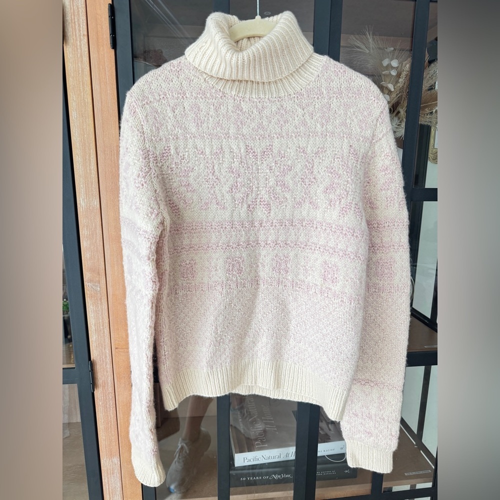 Vintage Ralph Lauren cashmere sweater fair isle turtleneck rib knit pastel ski